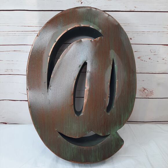 Metal Distressed‎ Hammered @ Symbol At Sign 15.5" Copper Color w/ Green Patina - Picture 1 of 6